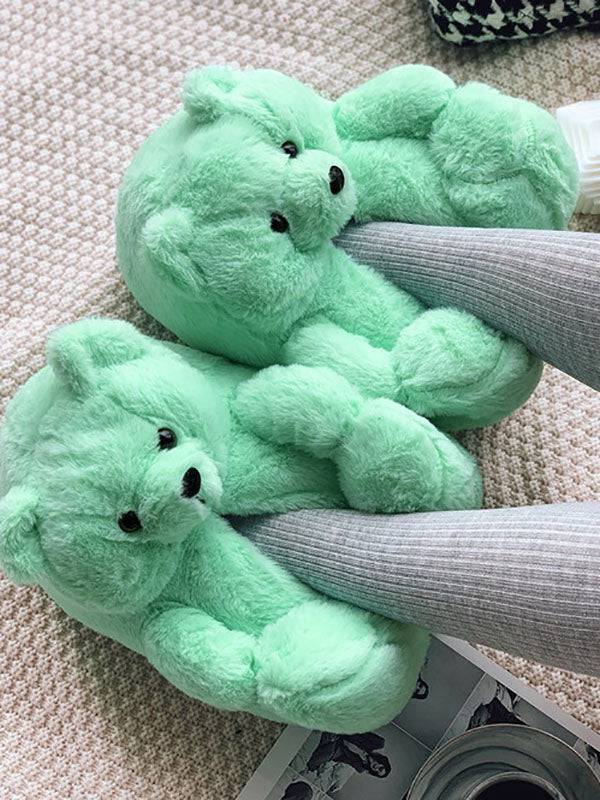 Fluffy Teddy Bear Slippers - Elara Row
