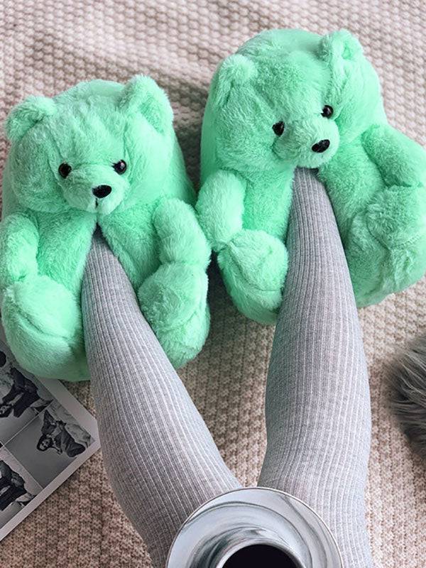 Fluffy Teddy Bear Slippers - Elara Row