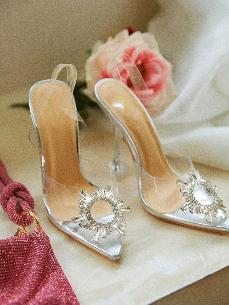Rhinestone Pointed Toe Transparent Heels - Elara Row
