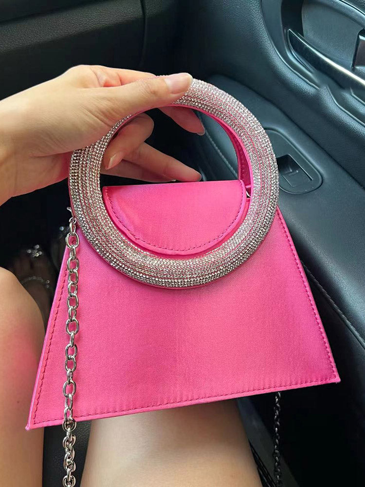 Rhinestone Handle Satin Clutch - Elara Row