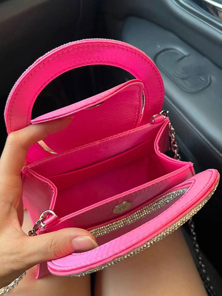 Rhinestone Handle Satin Clutch - Elara Row