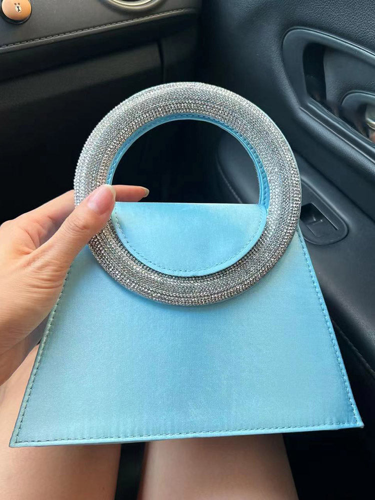 Rhinestone Handle Satin Clutch - Elara Row