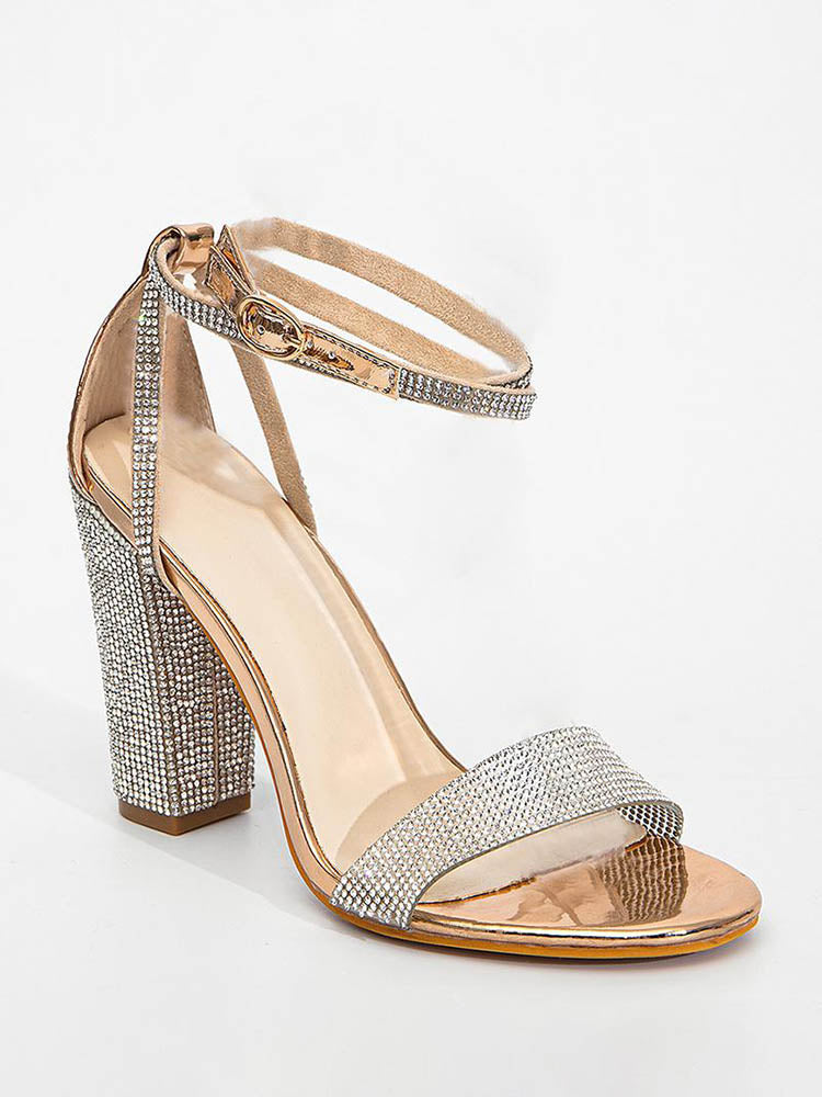 Rhinestones Ankle Strappy Sandals - Elara Row