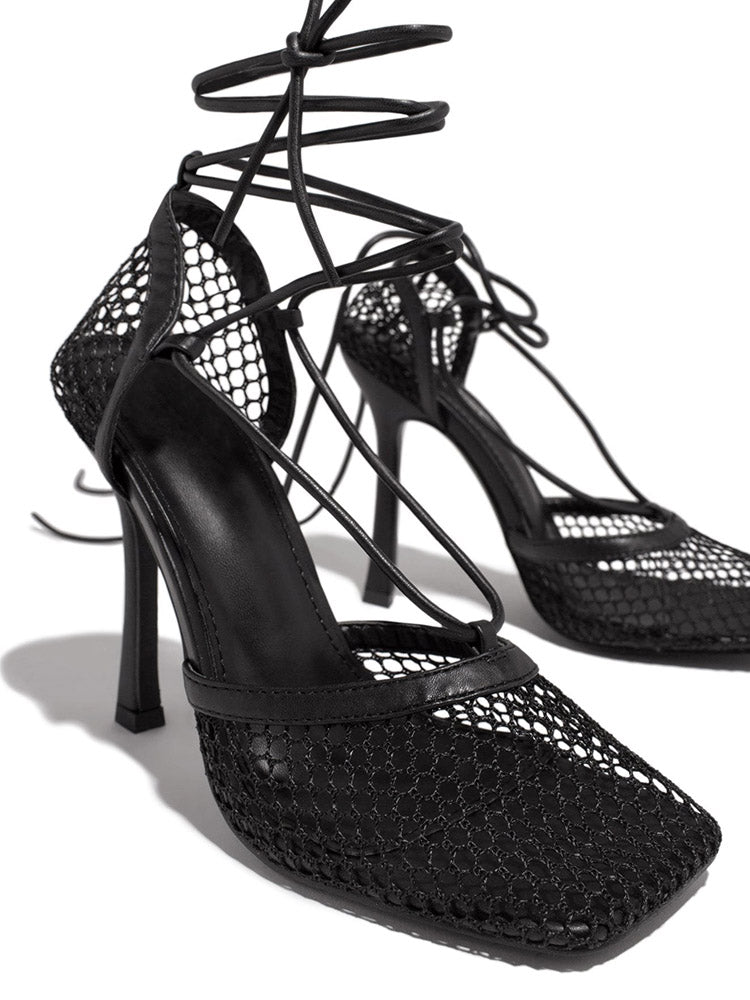 Square Toe Mesh Wrap Sandals - Elara Row
