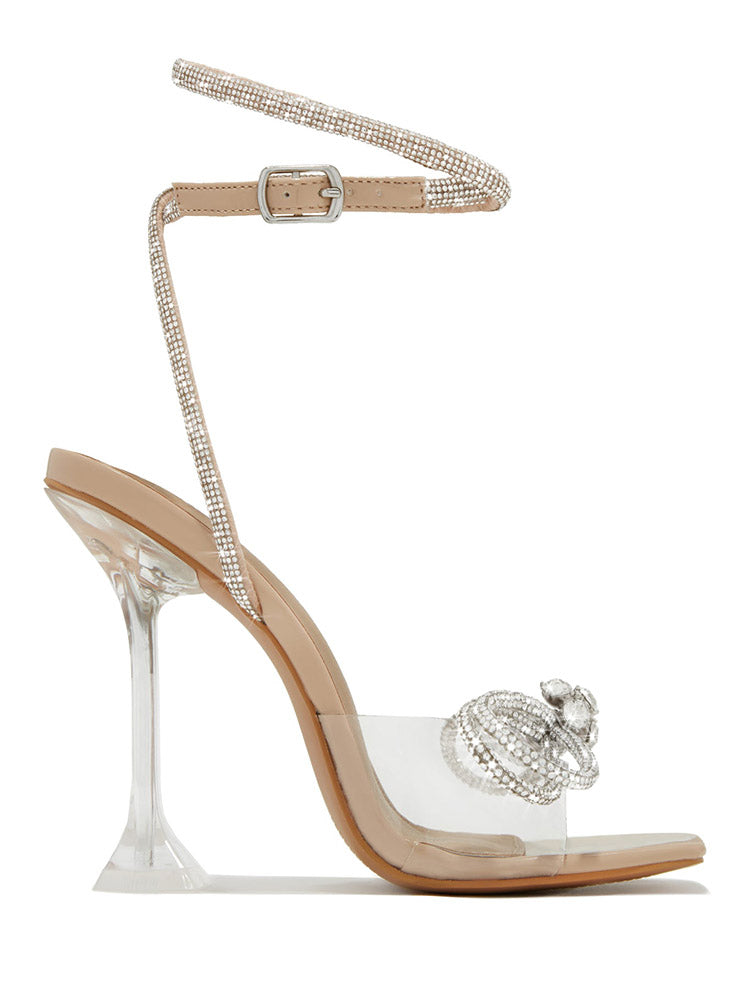 Sparkling Bow Square Toe High Heels - Elara Row