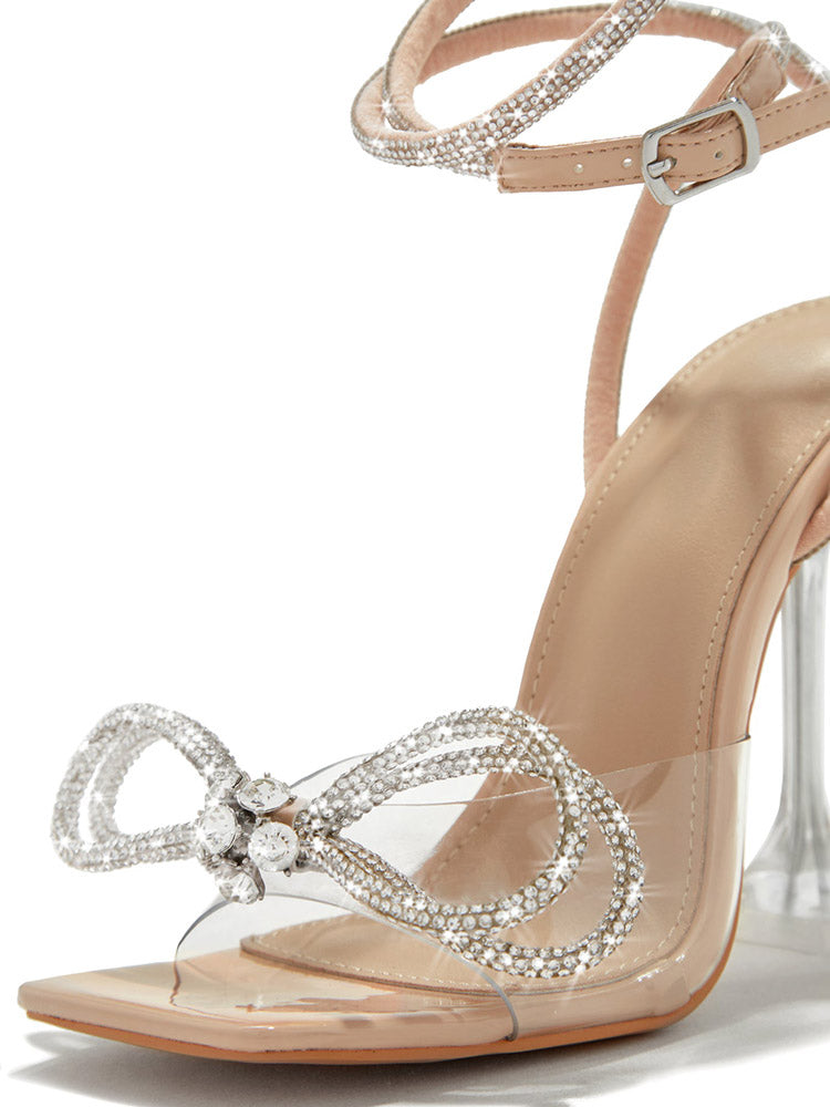 Sparkling Bow Square Toe High Heels - Elara Row