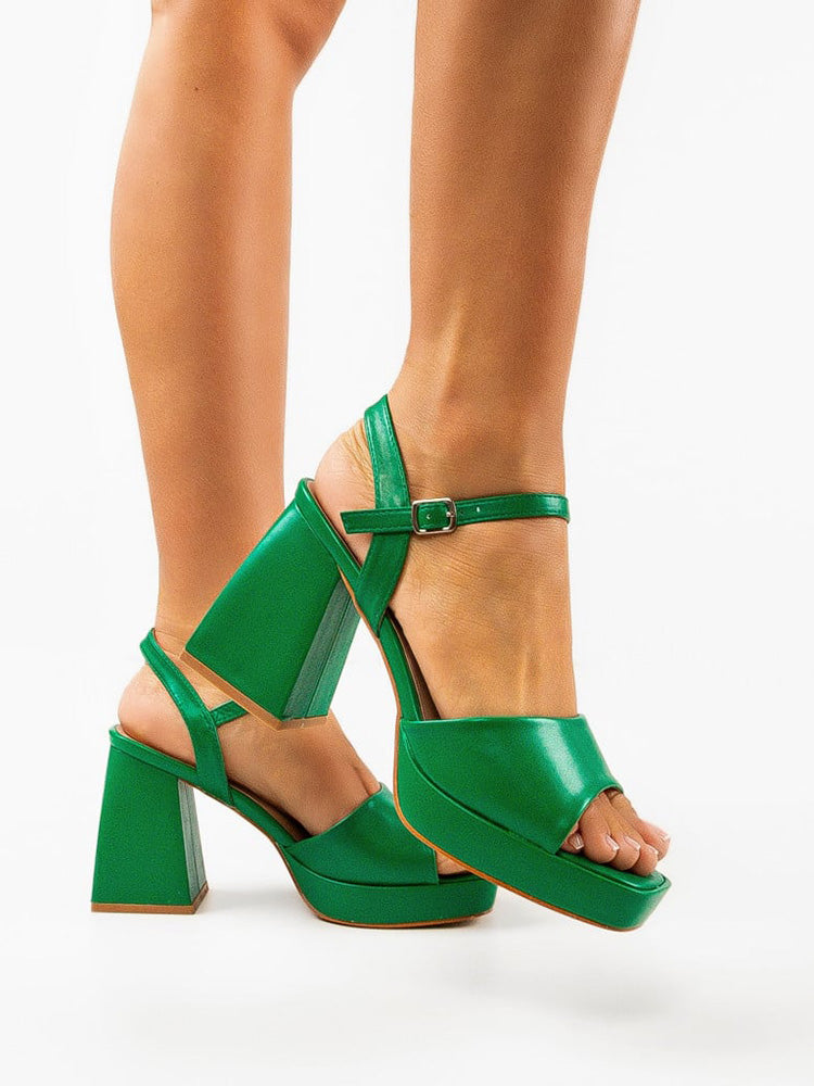 Leather Chunky Heel Sandals - Elara Row
