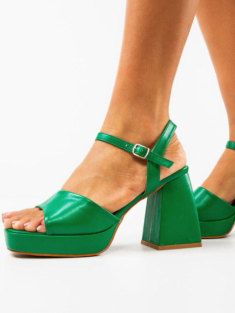 Leather Chunky Heel Sandals - Elara Row