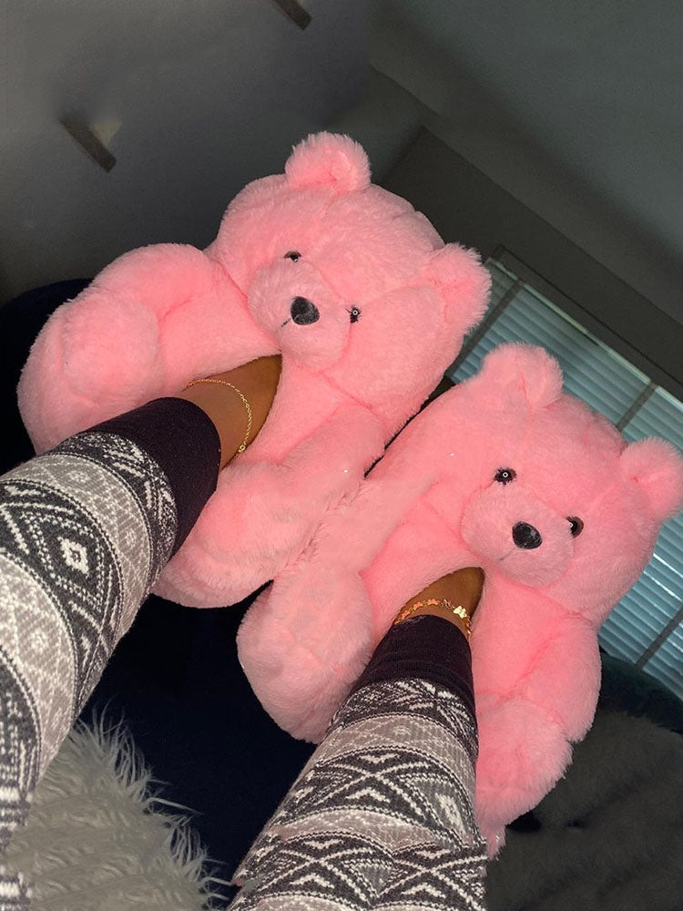 Fluffy Teddy Bear Slippers - Elara Row