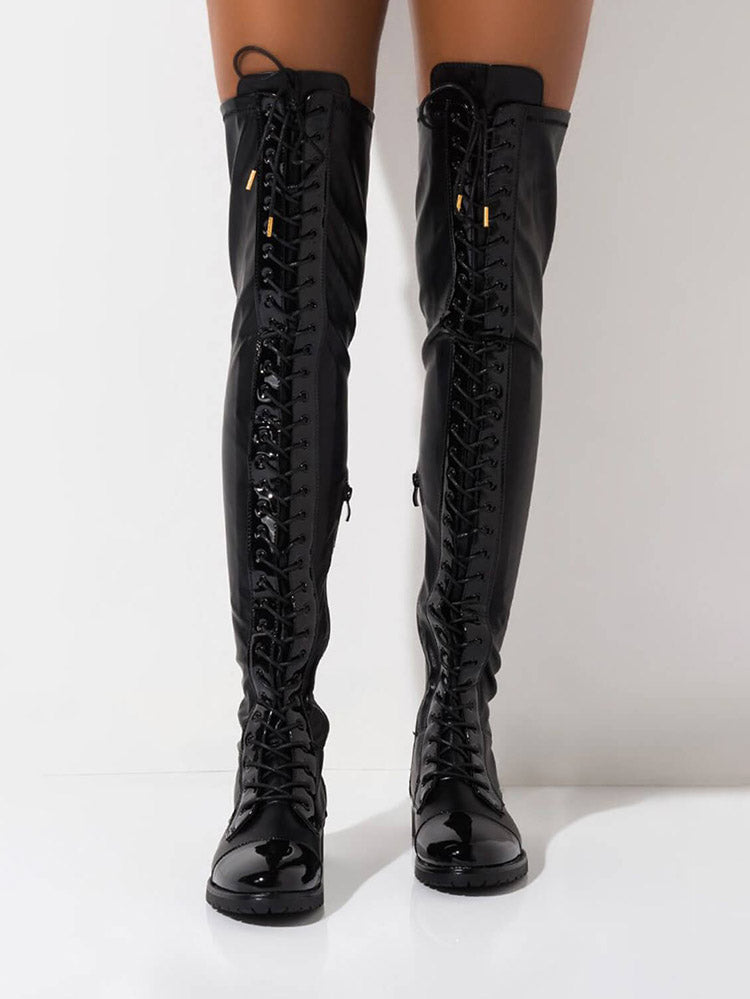 Lace Up PU Leather Boots - Elara Row