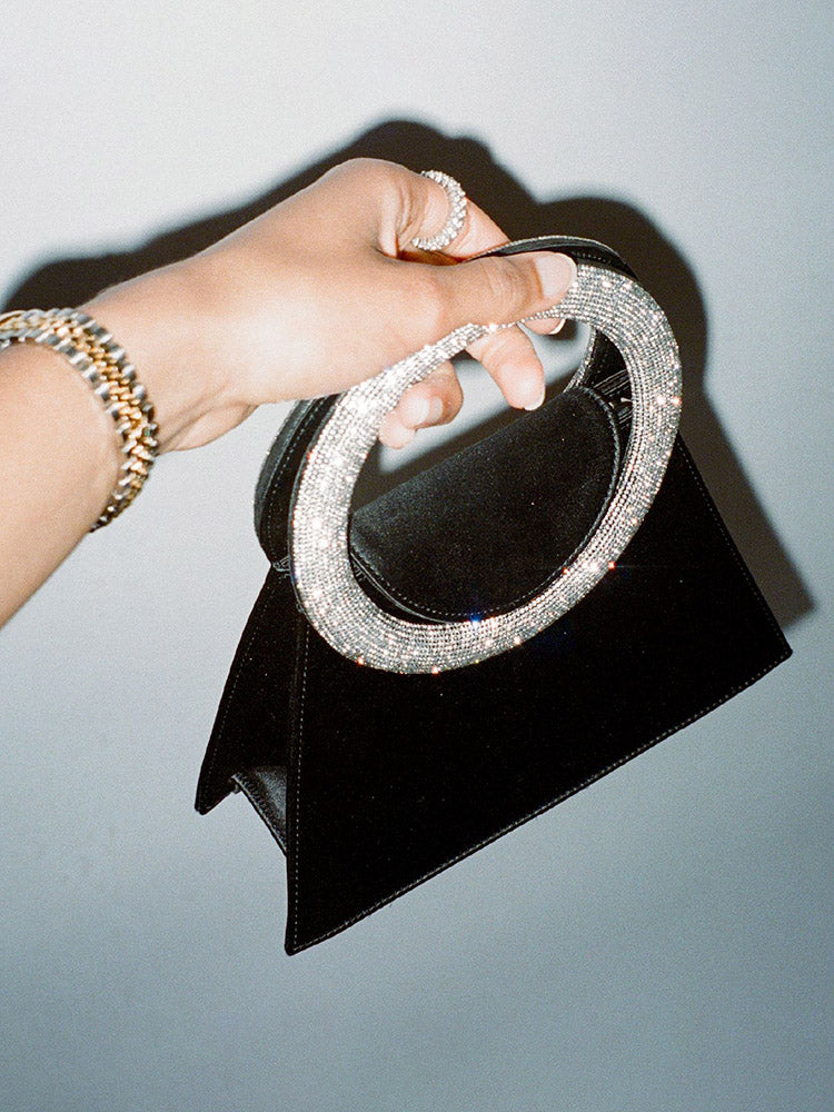 Rhinestone Handle Satin Clutch - Elara Row