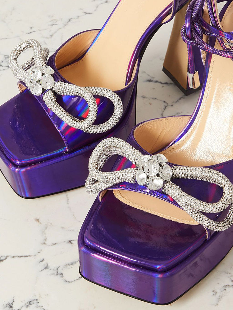 Sparkling Bow Platform Heel Sandals - Elara Row