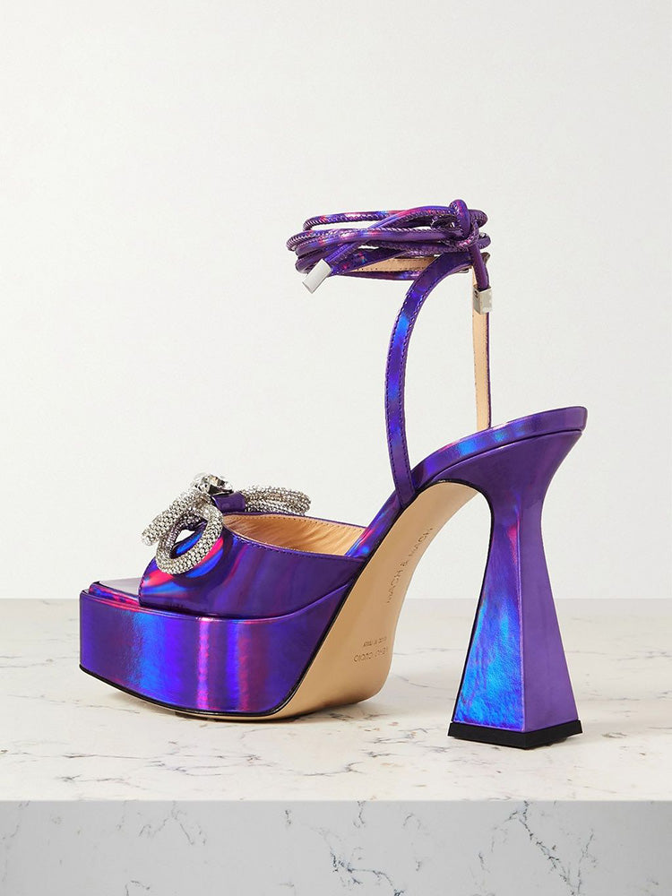Sparkling Bow Platform Heel Sandals - Elara Row