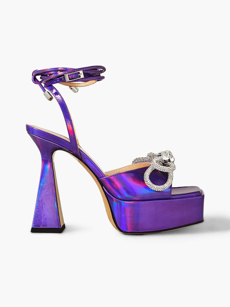 Sparkling Bow Platform Heel Sandals - Elara Row