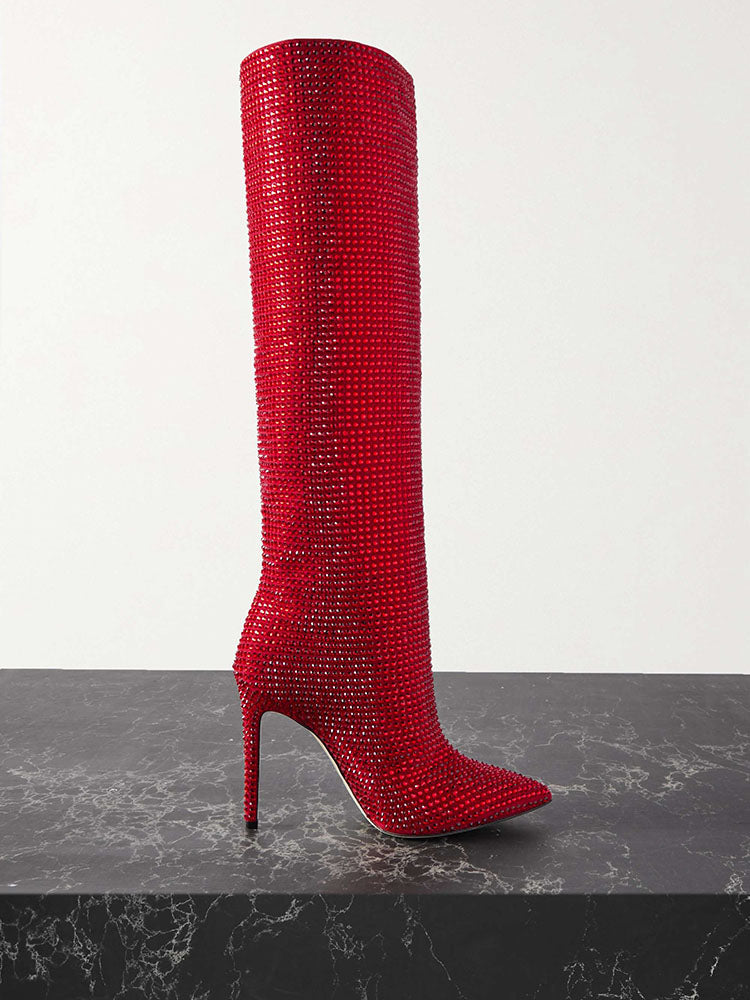 Crystal-Embellished Suede Boots - Elara Row