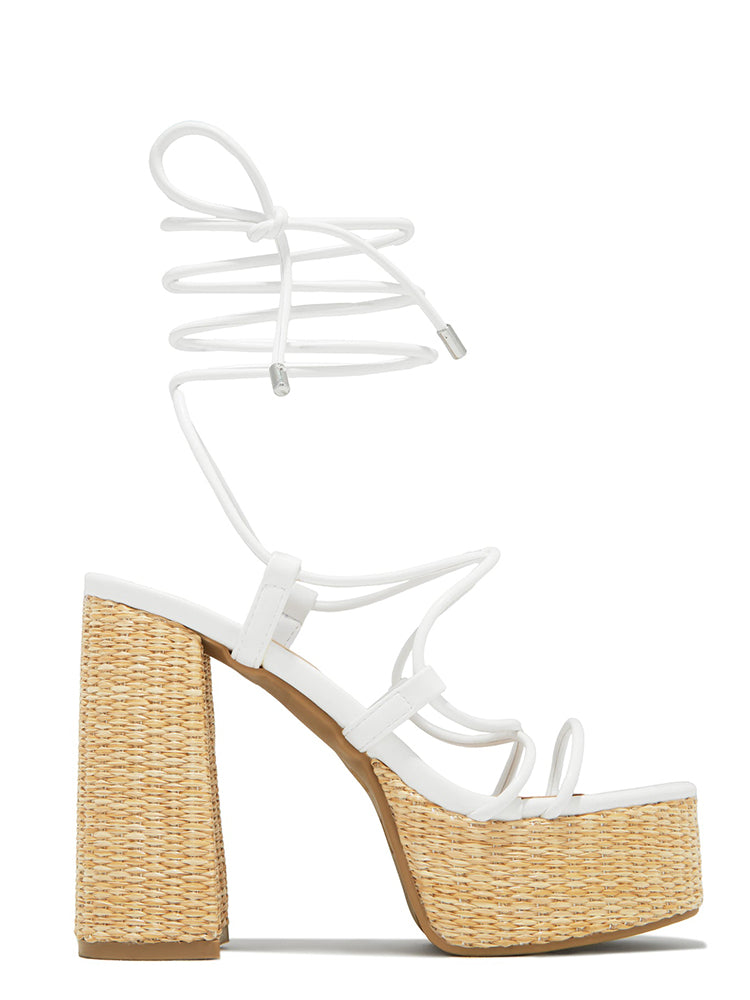Raffia Platform Chunky Heel Sandals - Elara Row
