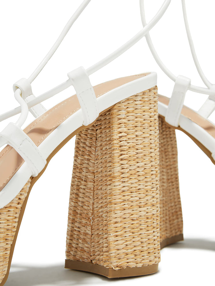 Raffia Platform Chunky Heel Sandals - Elara Row